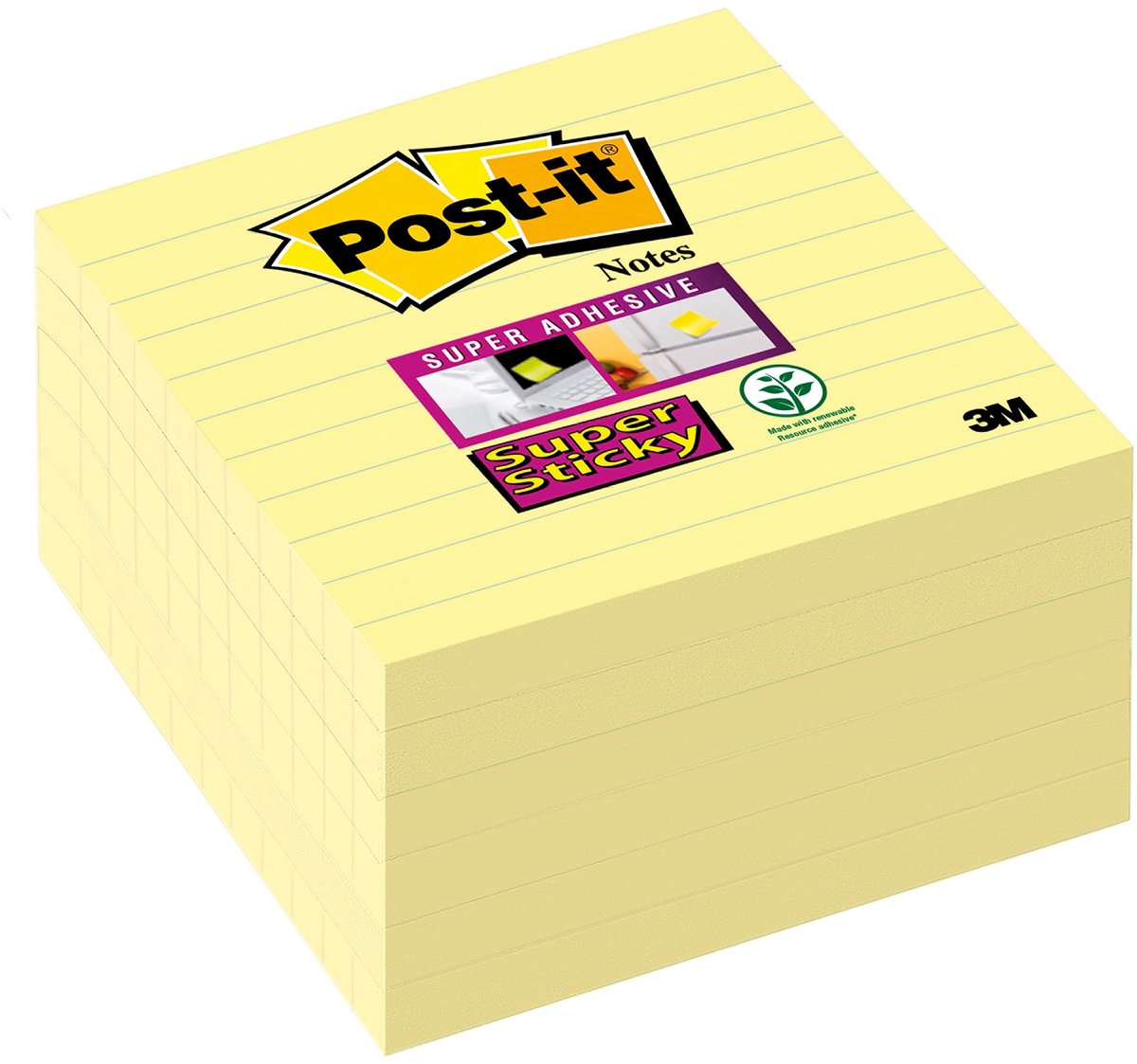 Elzusha - Post-it Super Sticky Notities - Lijnnotities - Geel - 6 Blokken