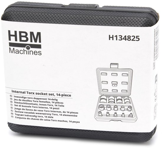 Zwarte HBM Machines koffer met een 14-delige inwendige torx doppenset, model H134825.