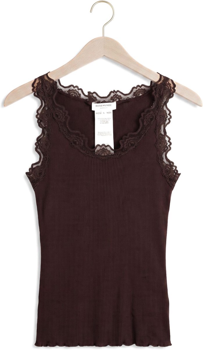 Rosemunde Babette Silk Sl U-neck Long Lace Tops & T-shirts Dames - Shirt - Bruin - Maat XS
