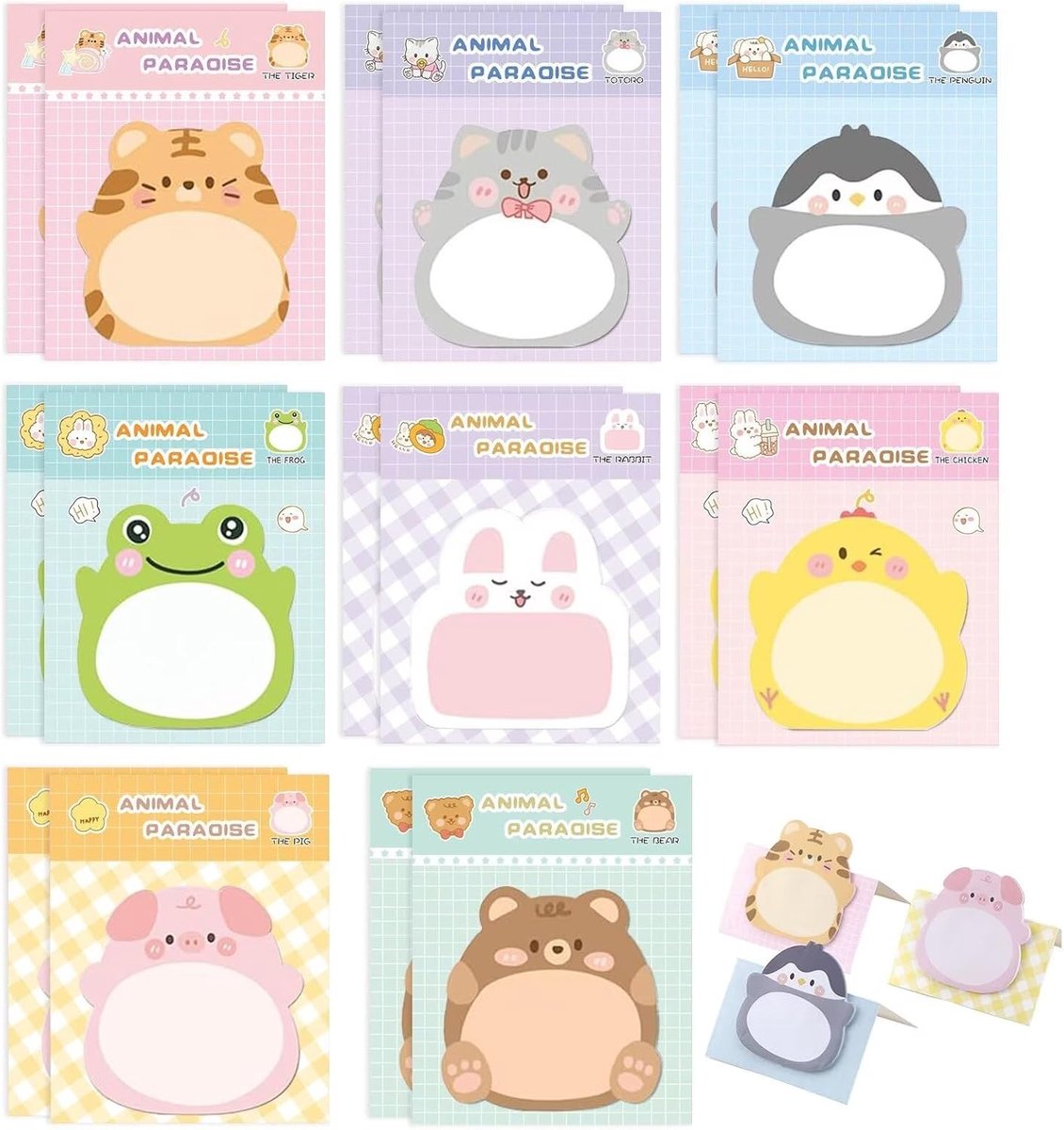 Kleurrijke Zelfklevende Notities met Dierenontwerpen - 16 Packs, 320 Bladen, Perfect voor Kinderen en Cadeaus op Verjaardagen