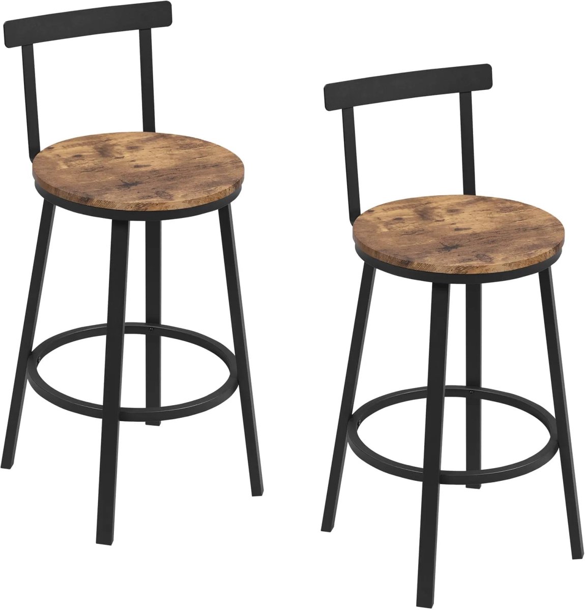 Klarven Barkruk Set van 2 Rustiek bruin - Barkrukken met Rugleuning - Industriële Barkruk - Barkruk - Bar Stool - Stabiel tot 150 kg, Ergonomisch zitcomfort - B51,5xd51,5xh89cm Dark Wood Effect