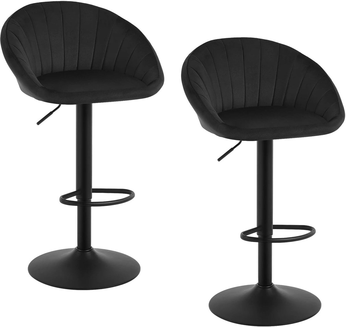Klarven Barkrukken Fluweel zwart - Barkrukken Set van 2 - Barkrukken met Rugleuning - Bar Stool - In hoogte verstelbaar, 360° draaibaar, ergonomische rugleuning