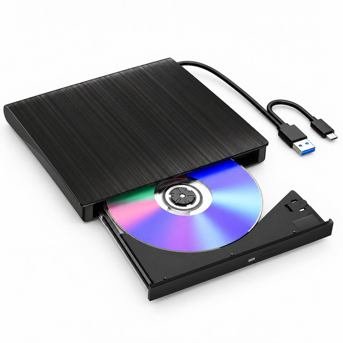 Externe DVD & CD Speler - Externe DVD Speler voor Laptop - USB 3.0 en USB-C - Voor MacOS Windows & Linux - Plug & Play - Zwart