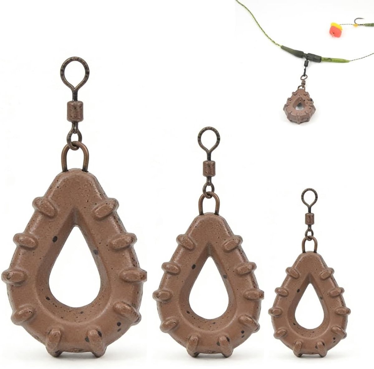 Karpervisgewichten set van 3 stuks, niet-giftig materiaal, ideaal voor zee- en zoetwatervissen, 50 g/60 g/80 g, accessoires voor karpervissers