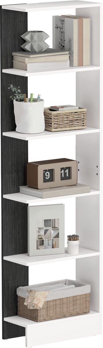 ECTEATOY® Boekenkast - Vakkenkast met 5 open vakken - 45 x 21 x 170 cm - zwart - spaanplaat