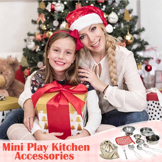 Kinder Keuken Kookgerei Set - Roestvrijstalen Speelgoed Keuken Pannen en Potten - Veilig Kook Speelset voor Kinderen - Imaginatief Rollenspel Speelgoed voor Jongens & Meisjes - 11 Stuks — afbeelding 4