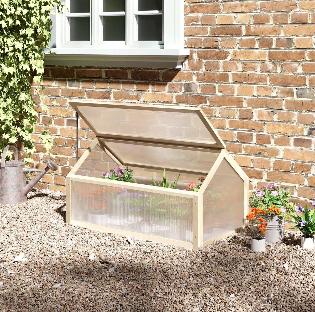 MODFU - Kweekkas - Verstelbaar Deksel - Houten Frame - Tuin Balkon - Naturel - 90 X 52 X 49,5 Cm
