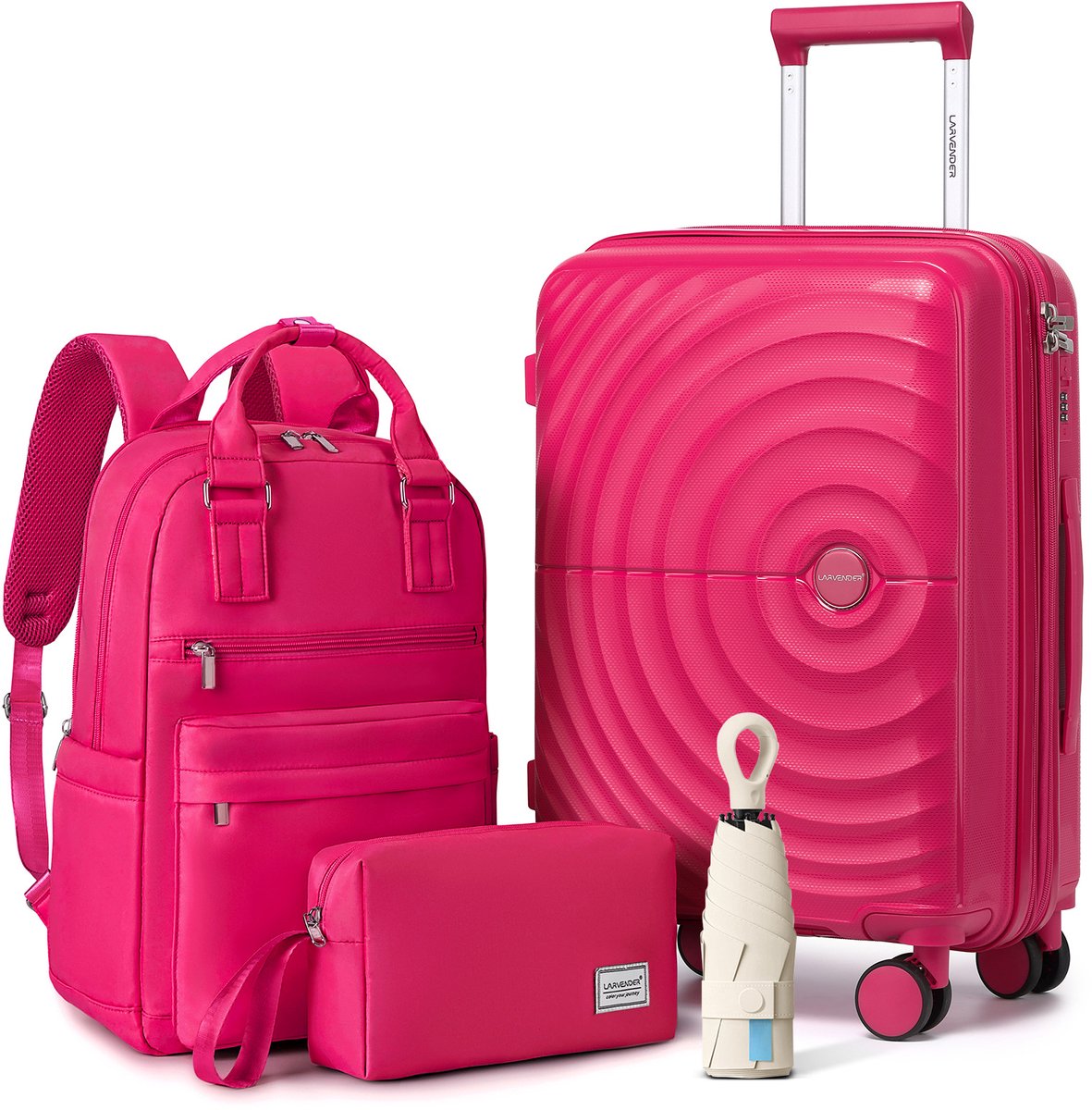 REDOM - 3-delige kofferset - Uitbreidbare handbagage - Hardcase van polypropyleen - 8 spinnerwielen - Digitaal slot - Rose Red