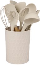 alpina Siliconen Keukengerei Set 12-Delig - Kookgerei met Houder - Spatel, Garde, Soeplepel, etc - Beige