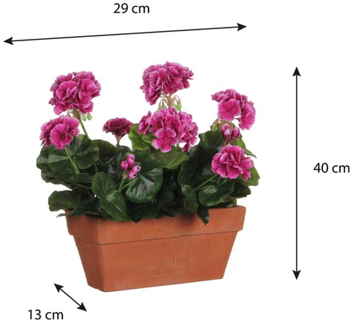 Mica Decorations Geranium Kunstplant in Balkonbak - L29 x B13 x H40 cm - Paars