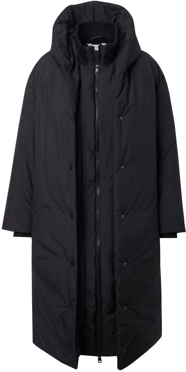 Studio Untold - Dames - Doorgestikte mantel oversized capuchon 2-wegrits - Zwart - Maat 50+