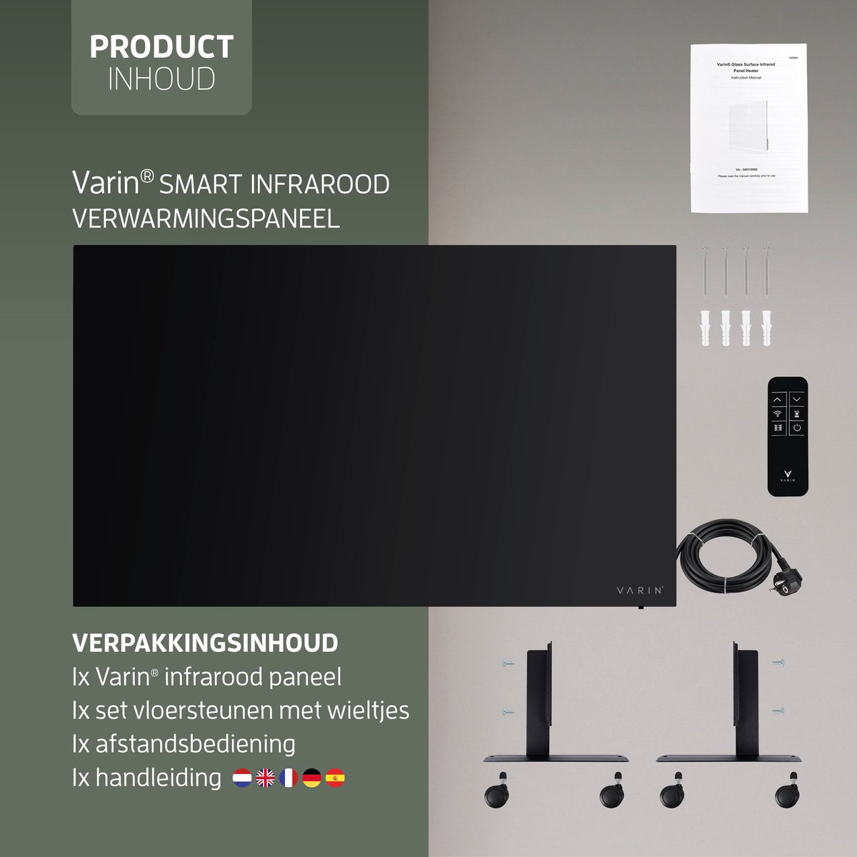 Varin® Smart Design Infrarood verwarmingspaneel - 600W - 100x60cm - Zwart glas - IP24 - Met thermostaat - Wandmontage of verrijdbaar - Elektrische verwarming - Infrarood paneel verplaatsbaar - Kachel - Heater bureau - Terrasverwarmer - Tuya Wifi – foto 8