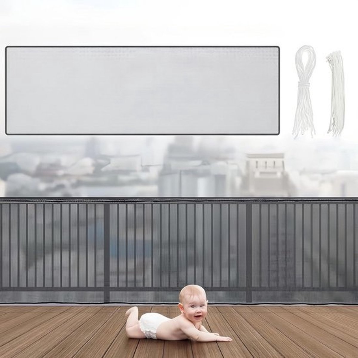 Veiligheidsnet Kinderen - Balkonnet Traphek - Kinderen Beveiligen - Verdikt Mesh Materiaal - 300 x 79 cm - Zwart