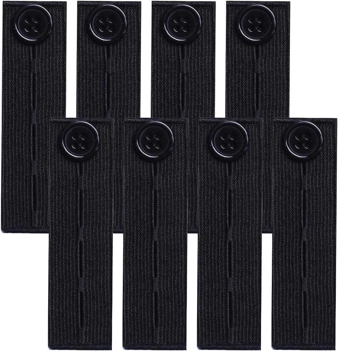 8 stuks zwarte elastische knoopverlengers | Verstelbare taille-expander voor broeken en jeans | Voegt direct 1-2 inch comfort toe | No-Sew oplossing voor rokken en overhemdkragen