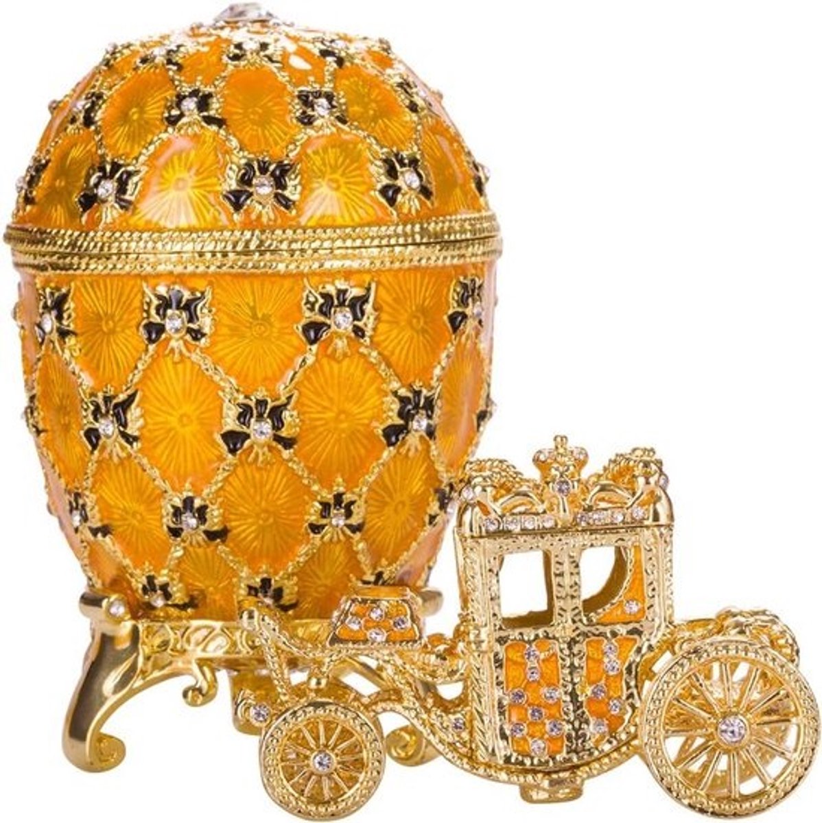 Faberge Stijl Keizerlijk Kroningsei - Juwelendoos met Koets, 10 cm