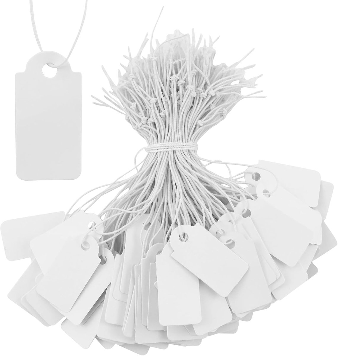 200 stuks wit beschrijfbaar papieren prijskaart, 26 x 13 mm hangkabels met koord, prijskaartjes hanger, compact en dik prijskaartje