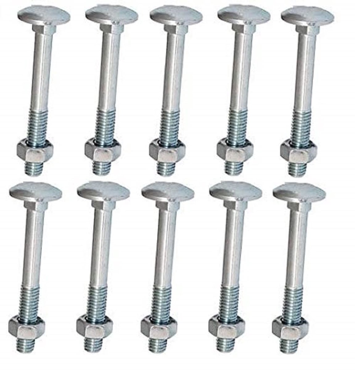 BH04824 (10 stuks) Carriage Bouten met Moeren, M6 x 75 mm (1/4 Inch x 3 Inch), verzinkt - Pack van 10 stuks