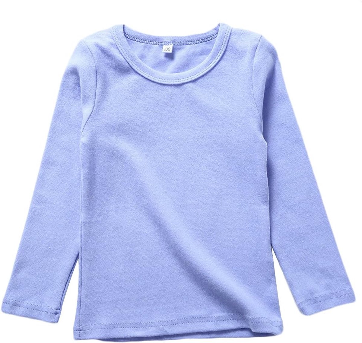 T-shirt met lange mouwen voor jongens en meisjes, de ondertrui van jersey, effen, fijne ribben, Licht Paars, 3 Jaren