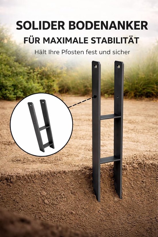 Paaldrager, 80 x 600 mm, om in beton te noemen, paalanker antraciet RAL 7016 gepoedercoat en verzinkt, stalen paalschoen voor houten palen, carport, hek, pergola (120 x 600 mm) — afbeelding 3
