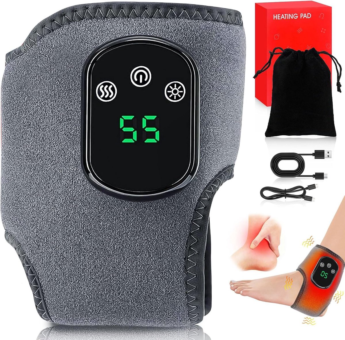 3-in-1 voetmassage, 1 stuk voetmassageapparaat, draadloos voetmassageapparaat, 3 vibratiemodi en 5 warmtestanden