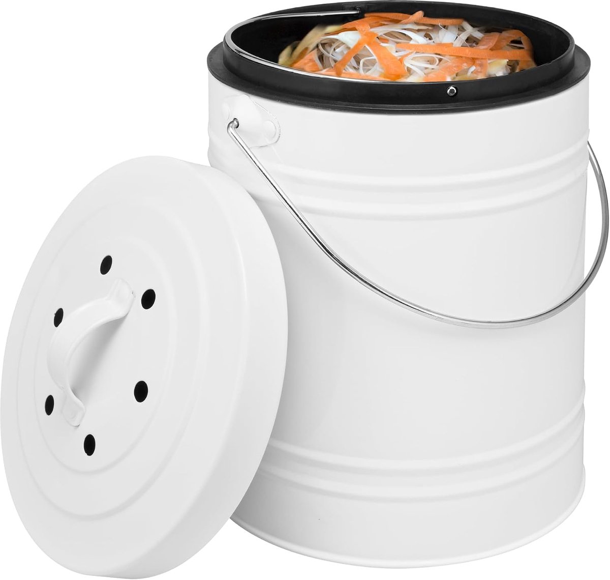 Bremermann Compostemmer met 5 liter binnenemmer, actieve koolfilter, biologische afvalemmer, wit
