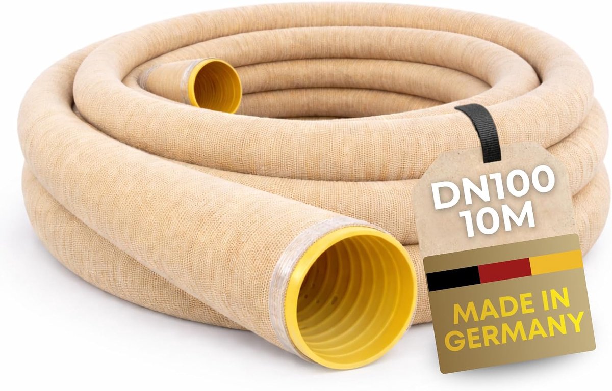 Drainagerbuis DN100 geel geperforeerd en 10m filterslang F100
