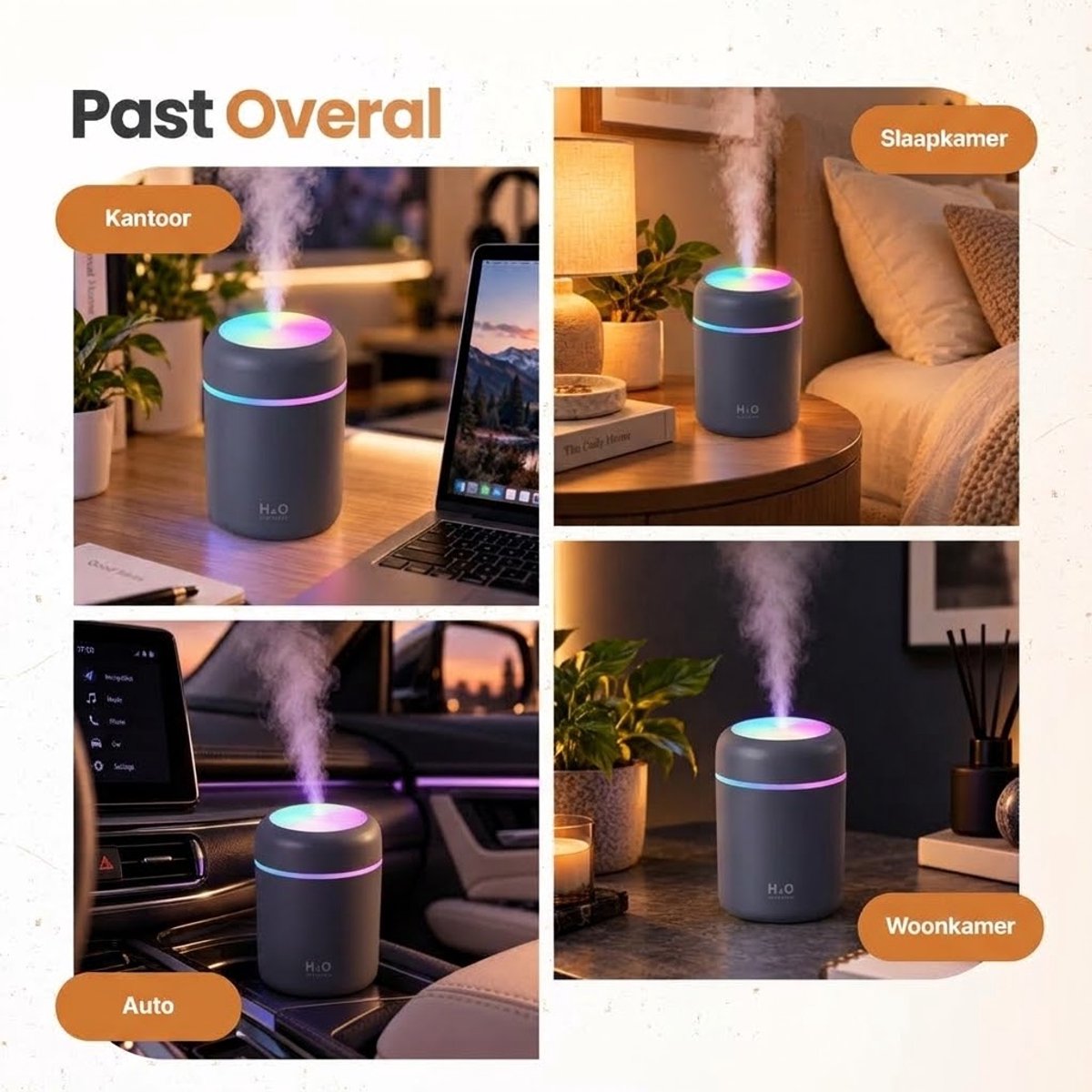 Rivello Aroma Diffuser - 300ML - Compact & Praktisch - Luchtbevochtiger Met Aromatherapie - Luchtreiniger - Incl. Led Verlichting - Slaapkamer - Wit — cadeau in Wonen & Interieur - foto 4