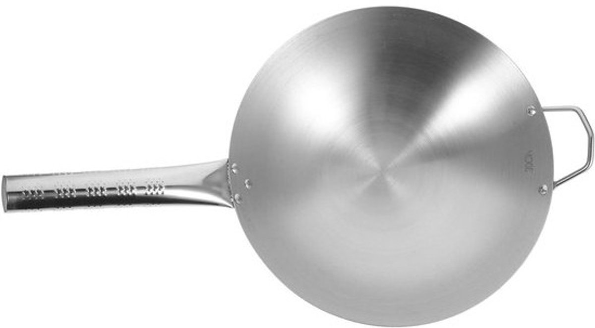 Roestvrijstalen Wok - Koekenpan - Gezond Koken - Antiaanbaklaag - 49 cm - Zilver