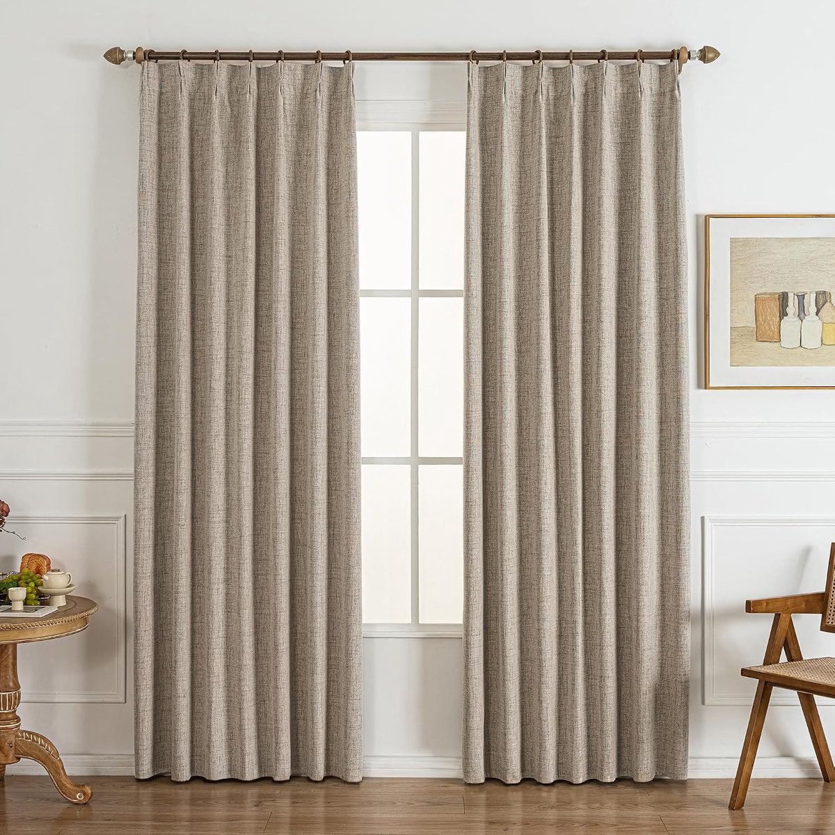 gordijnen met plooiband, ondoorzichtig, thermogordijn voor slaapkamer, woonkamer, raam, geplooid, linnenlook, verduisteringsgordijnen, set van 2, 220 cm lang, 101 cm breed