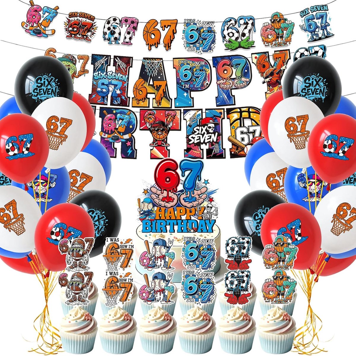 52 stuks 67e verjaardagsdecoratie, 67 thema verjaardagsfeestdecoratie