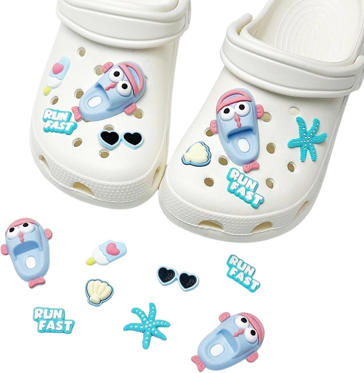 Bedels voor spelden, blauwe visset, schattige zeedieren, schoenbedels voor kinderen, meisjes en jongens, schoensieraden voor klompen, sandalen, tuinschoenen, accessoires