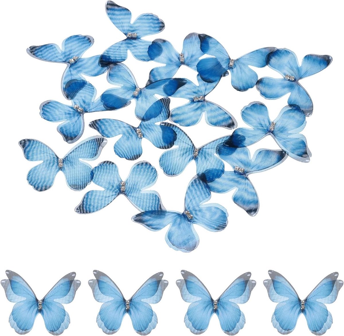 20 stuks vlinderapplicaties van tule, transparant, 50 mm, twee lagen, vlinders, met patch, applique, edelsteen, doe-het-zelf, 3D-ornament, voor decoratie van bruiloft, feest, huis, kleding