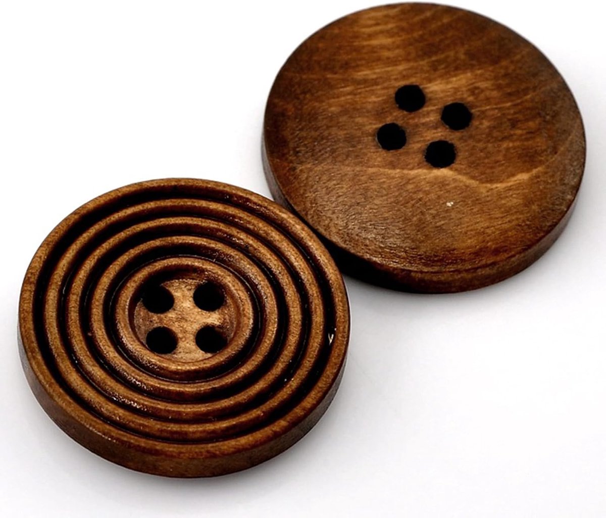 Knopen 25 mm (2,5 cm) koffiebruin rond ribbelpatroon vierkante knopen van 2 mm per gat - 4-gaats knopen met groeven voor het naaien naaien knutselen knutselknopen jasknopen