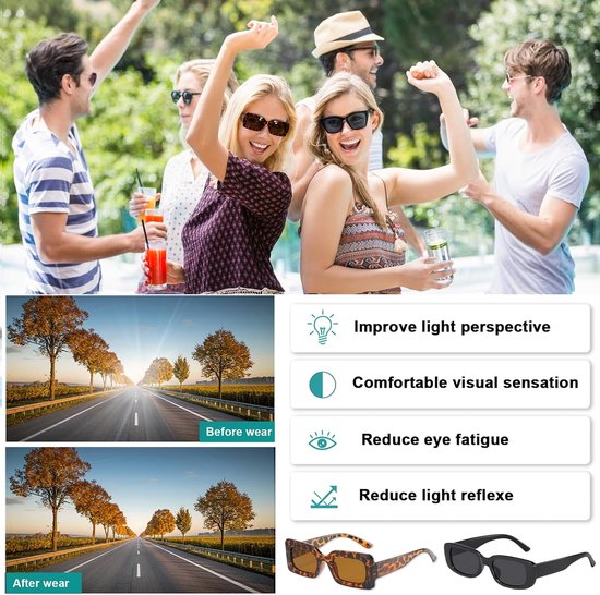 Zonnebrillenset Dames en Heren 4 Stijlen Retro Design UV400 Bescherming Lichtgewicht Zwart Wit Luipaard — afbeelding 4
