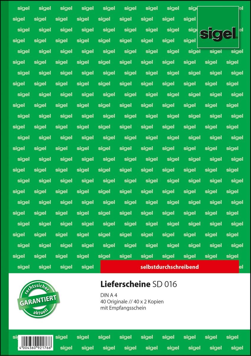 Sigel SD016, Monochromatisch, Groen, Wit, A4, 40 vel, Gelijnd papier, Hardcover