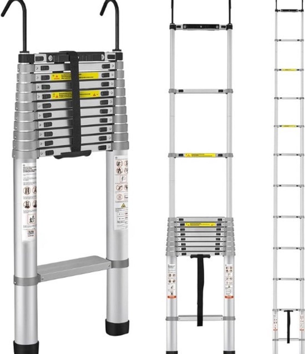 Vouwladder Telescopisch Uitschuifbaar - Draagvermogen 170kg - Telescopische Vouwladder 4.5m - Telescopische Ladders - Soft Close - Soft Close - Aluminium - Vouwtrap - Vouw ladder - Steigerladder