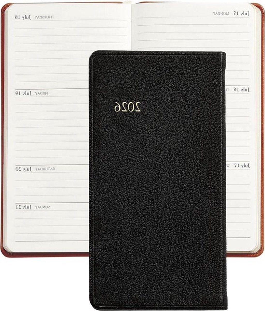 Zakagenda 2025 - Persoonlijk Dagboek - Afspraken Plannen - Echt Leer - 7.9 x 15.2 cm - Zwart