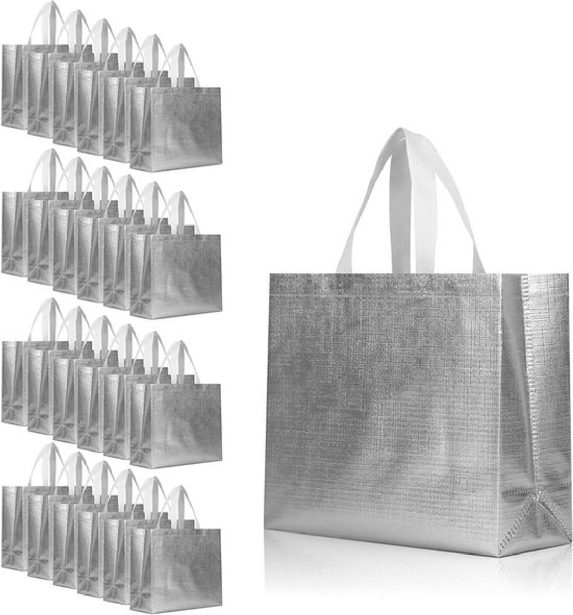 Herbruikbare Geschenkzakken - Metallic Feestzakjes - Feestelijke Cadeaus - Met Basis - 25 Stuks - Zilver