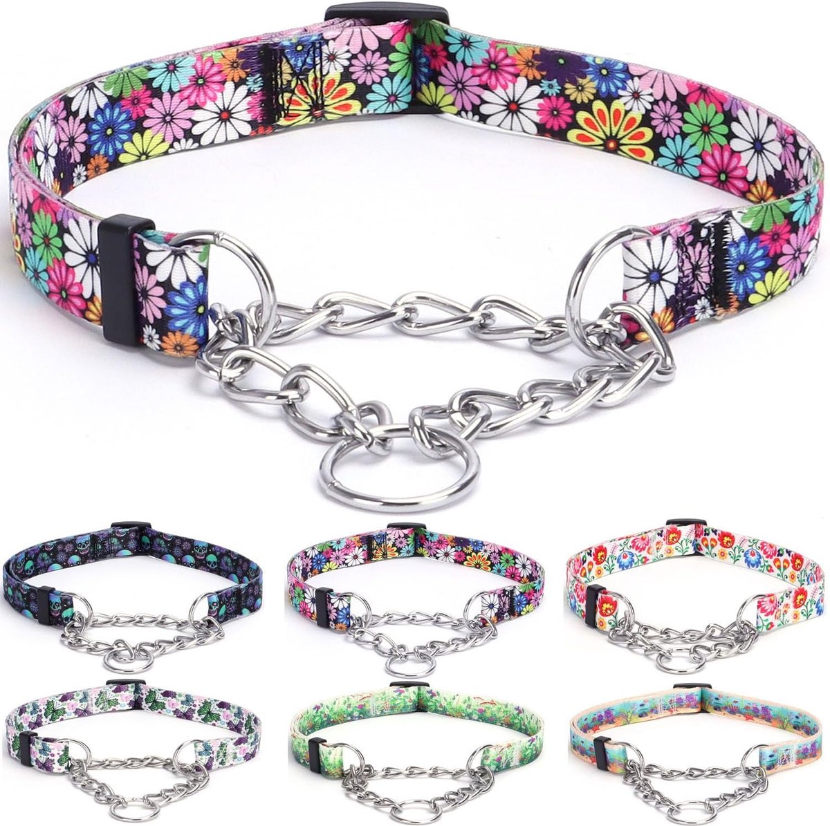Hondenhalsband - Roestvrijstalen Ketting, Trekvrije Trainingshalsband met Bloemenontwerp voor Grote, Middelgrote, Kleine Honden (XL, Vuurwerk)