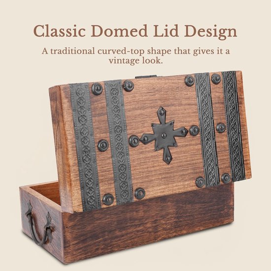 Handgesneden houten schatkist decoratieve sieradenopslag aandenkistje multifunctioneel gebruik als sieradenopslag, snuisterijhouder of horlogedoos, geweldig als cadeau - 28 x 18 cm — afbeelding 3