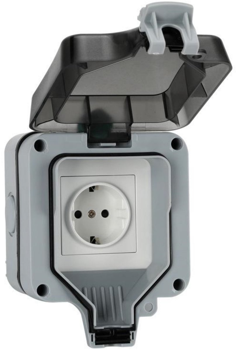 SSTRWGOOD Randaarde - IP66 Waterdichte Buitendoos - 16A Wandcontactdoos met Klappend Deksel - Geschikt voor Tuin, Garage en Keuken - Plastic Behuizing - Afmetingen 11x11x9.5cm