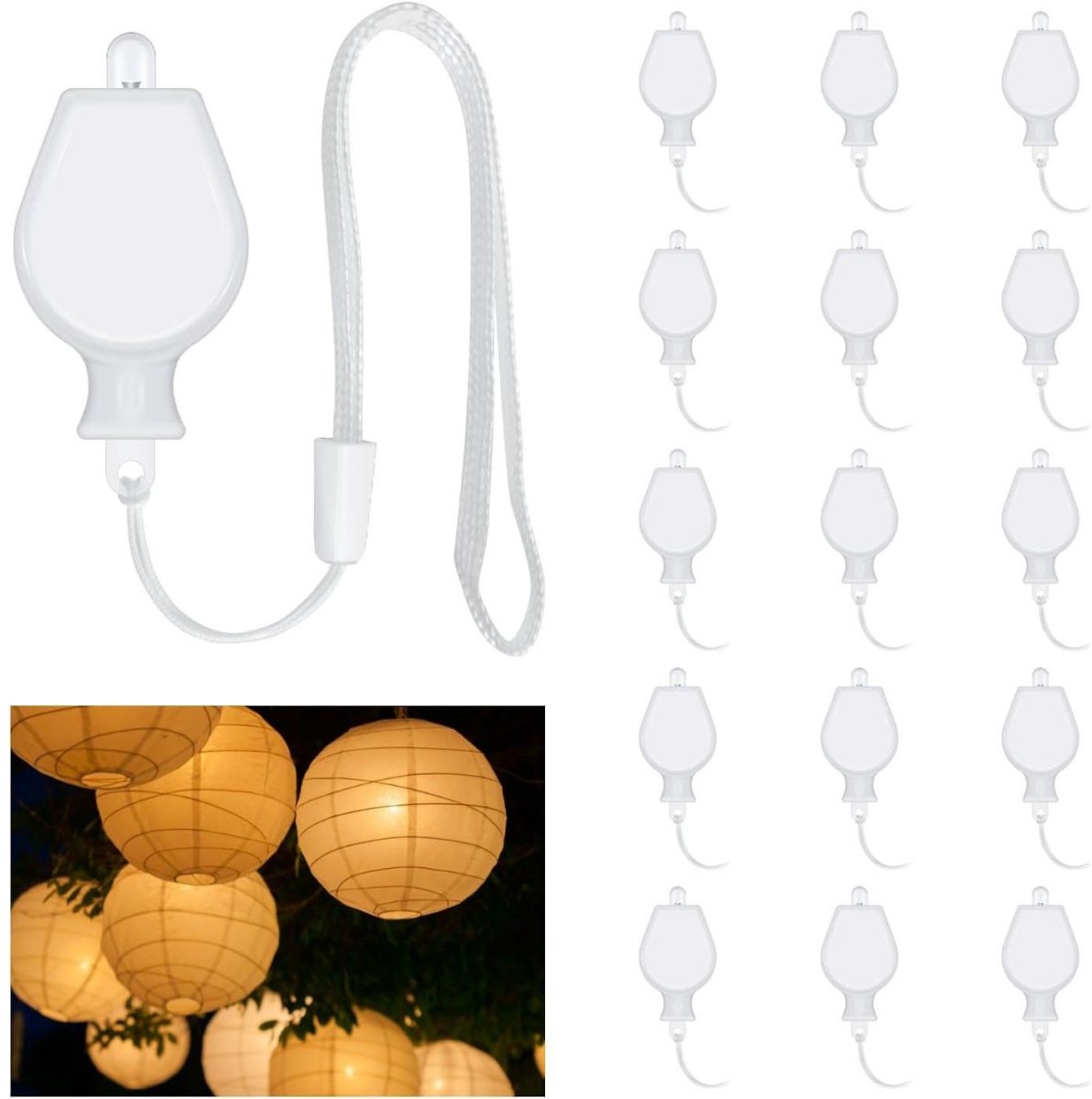 SSTRWGOOD 15 Stuks Mini LED Ballonlichten - Warm Witte LED Papierlantaarnlampjes - Batterijgedreven Sfeerverlichting met Draad - Geschikt voor Halloween, Kerst, Bruiloft en Feestdecoratie - Plastic Decoratieve Verlichting