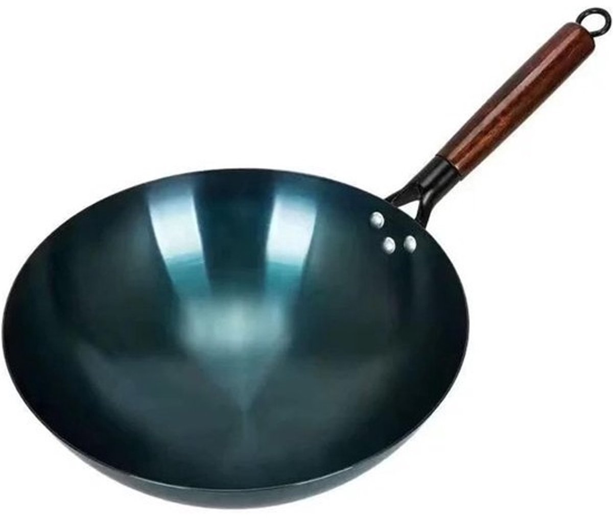 Wokpan Ijzer - Roerbakpan Ronde Bodem - Thuiskeuken Koken - Gezonde Anti-aanbak - 36cm Diameter