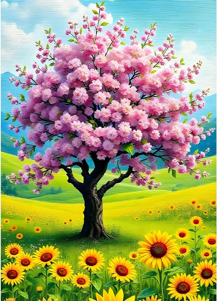5D eenzame boom diamond painting kit voor volwassenen weide bloemen diamant kunst kits volledige doe-het-zelf zonnebloem diamant borduurset perfect voor ontspanning en decoratie 30 x 40 cm