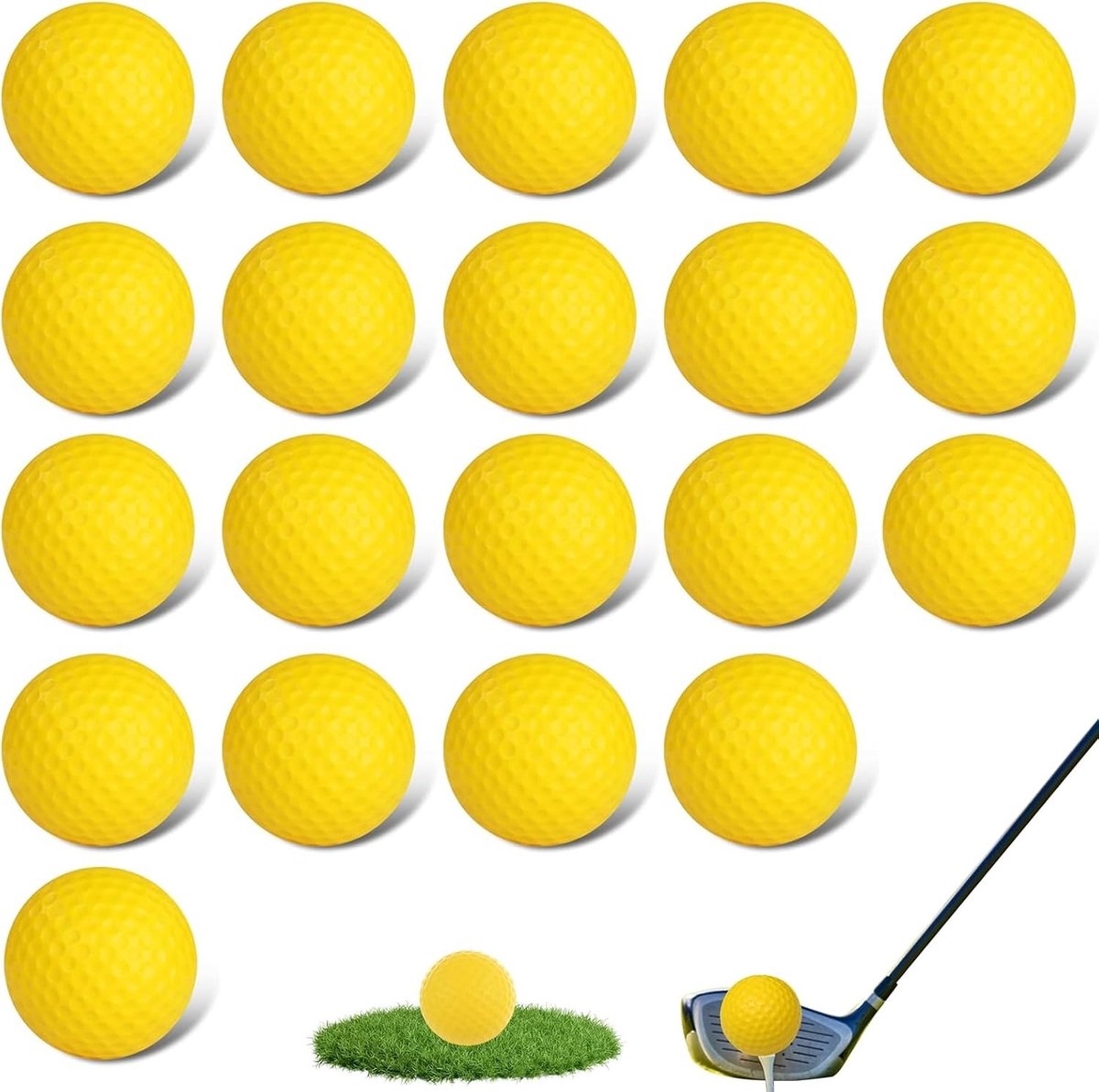 Oefengolfballen voor binnen en buiten - 20 stuks zachte PU-schuim golfballen, lichtgewicht en veilig, ideaal voor training en oefening met realistische kuiltjestextuur
