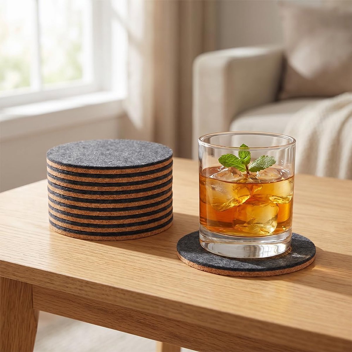 Onderzetters Rond voor Glazen Set voor Kopjes,Tafel, Ø 10cm | Antislip Tafelbeschermers van Robuust Vilt,Hittebestendig Vilten Glasonderzetters Bieronderzetters Rond voor Bar,Glas,Glazen — cadeau in Wonen & Interieur - foto 3