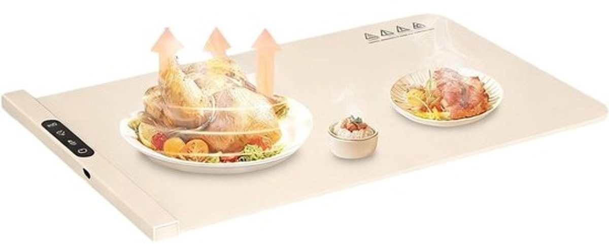 Opwarmbord Voedsel - Elektrisch Verwarmbord - Buffetten Feesten - Snelle Verwarming Timer - 62x38cm - Crèmekleurig