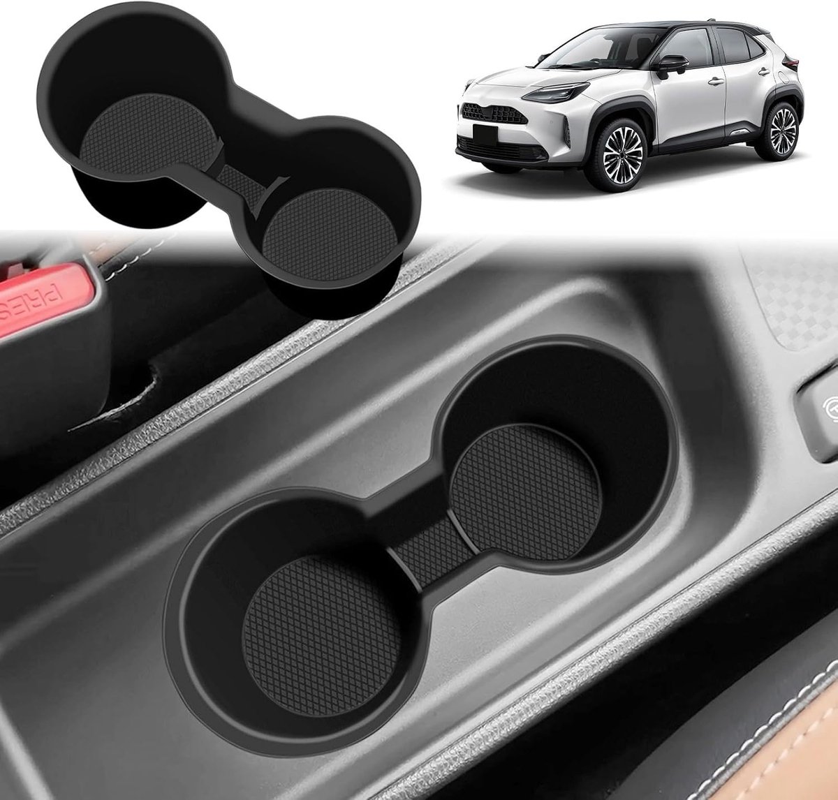 Compatibel met Toyota Yaris/Yaris Cross 2021-2027 bekerhouder, middenconsole, beschermmat, afdekking, mat, organizer, TPE-zacht rubber, 2026 accessoires, geluiddempend en antislip