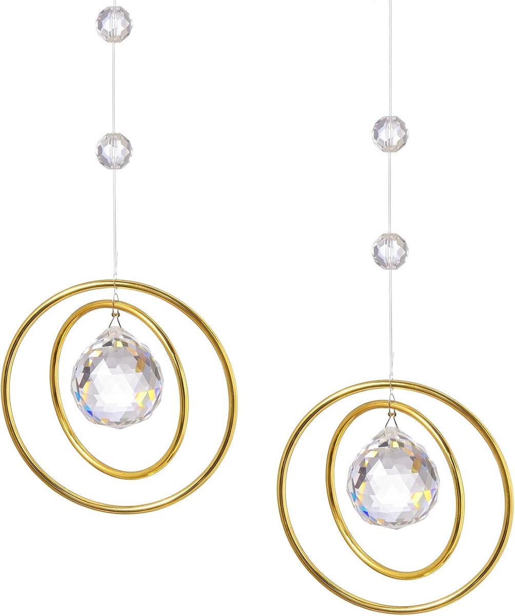 Zonnevangers kristal, 50 cm Suncatcher kristallen om op te hangen, ronde zonnevanger, raam, hangende raamdecoratie voor ramen, huis, tuin, feestdecoratie