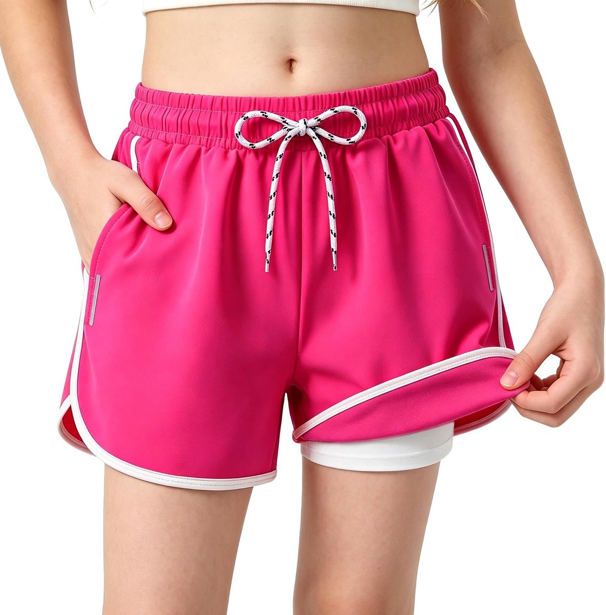 Jongens Korte Zwemshort met Vetersluiting Zwemshort Gevoerde Zakken Meisjeszwembroek Reflecterende Strepen Zwemkleding Strand Zwembad Surfen Zwemkleding voor Tieners 7-16 jaar
